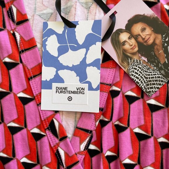 NWT Diane von Furstenberg Collared Sleeveless Pink Geo Jumpsuit Size XL Summer - Picture 8 of 16